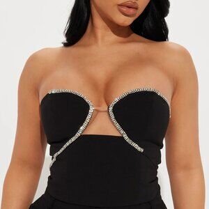 Embellished Rhinestone Trim Detail Tube Top Evening Wear Black Semi Formal Small